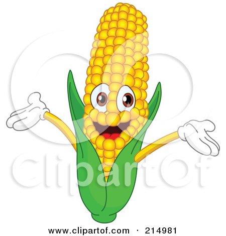 Royalty-Free (RF) Clipart Illustration of a Happy Corn Character Holding His Arms Up by yayayoyo