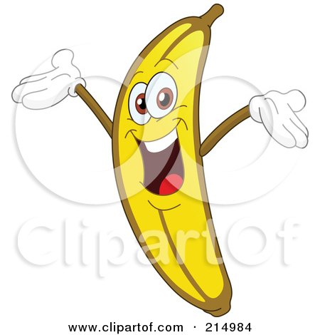 Royalty-Free (RF) Clipart Illustration of a Happy Banana Character Holding His Arms Up by yayayoyo