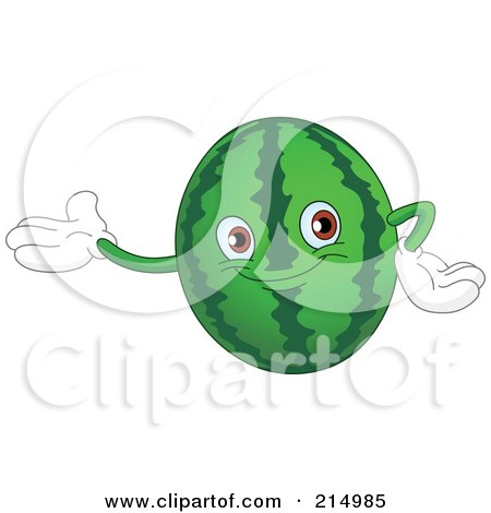 Royalty-Free (RF) Clipart Illustration of a Happy Watermelon Character Presenting by yayayoyo
