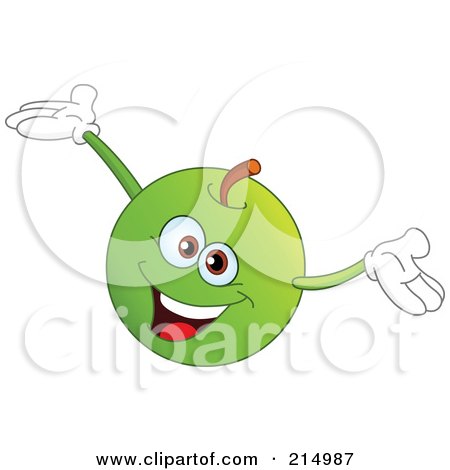 Royalty-Free (RF) Clipart Illustration of a Happy Green Apple Character Holding His Arms Up by yayayoyo