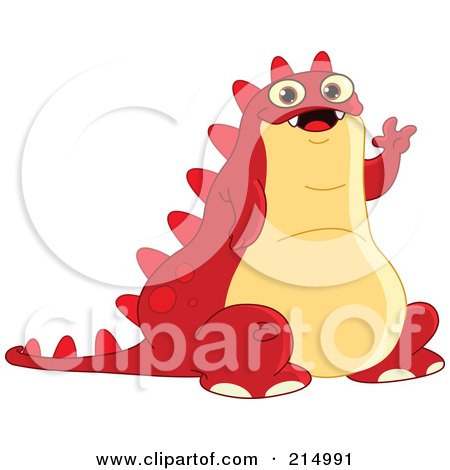 Royalty-Free (RF) Clipart Illustration of a Chubby Red Monster Sitting And Waving by yayayoyo