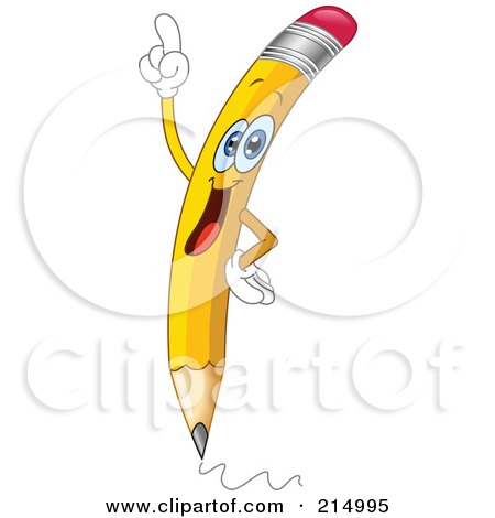 Royalty-Free (RF) Clipart Illustration of a Smart Pencil Character Holding A Finger Up And Scribbling by yayayoyo