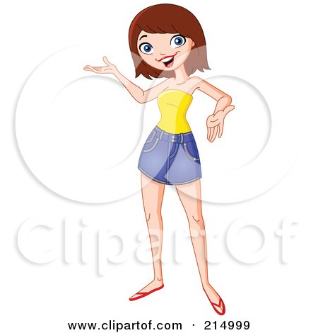 Royalty-Free (RF) Clipart Illustration of a Brunette Woman In A Mini Skirt, Presenting by yayayoyo