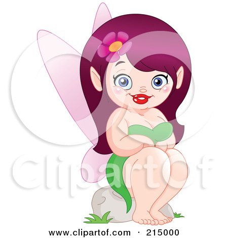 Royalty-Free (RF) Clipart Illustration of a Pretty Plump Purple Haired Fairy Sitting On A Rock by yayayoyo