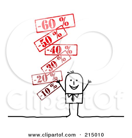 Royalty-Free (RF) Clipart Illustration of a Stick Business Man With Discount Prices by NL shop