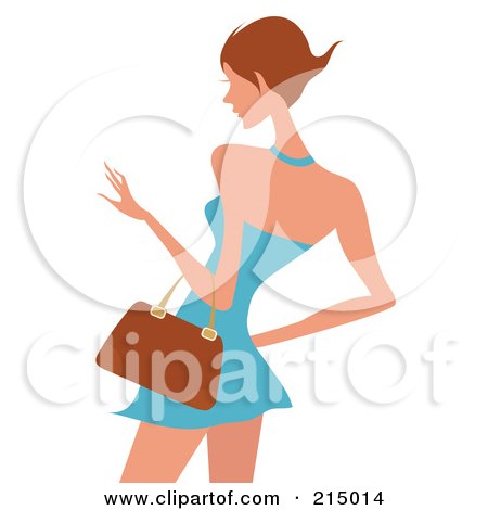 Royalty-Free (RF) Clipart Illustration of a Woman Shopping In A Short Blue Dress - From The Knees Up by OnFocusMedia