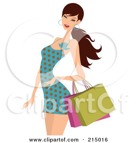 Royalty-Free (RF) Clipart Illustration of a Woman Shopping In A Polka Dot Dress - From The Knees Up by OnFocusMedia