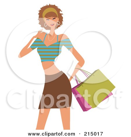 Royalty-Free (RF) Clipart Illustration of a Woman Shopping In A Brown Skirt And Crop Top - From The Knees Up by OnFocusMedia