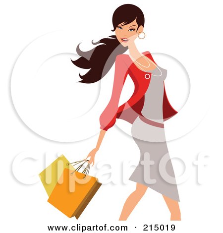 Royalty-Free (RF) Clipart Illustration of a Woman Shopping In A Gray Dress And Red Blazer - From The Knees Up by OnFocusMedia