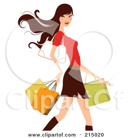 Royalty-Free (RF) Clipart Illustration of a Woman Shopping In A Skirt And Red Shirt - From The Knees Up by OnFocusMedia