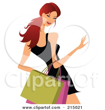Royalty-Free (RF) Clipart Illustration of a Woman Shopping In A Black Dress by OnFocusMedia