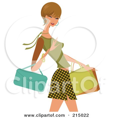 Royalty-Free (RF) Clipart Illustration of a Woman Shopping In A Skirt And Green Shirt - From The Knees Up by OnFocusMedia