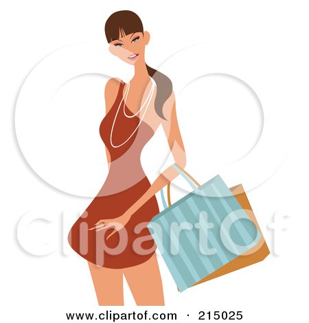Royalty-Free (RF) Clipart Illustration of a Pretty Lady Shopping In An Orange Dress - From The Knees Up by OnFocusMedia