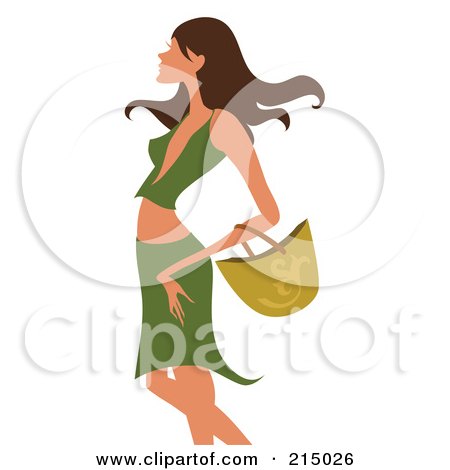 Royalty-Free (RF) Clipart Illustration of a Sexy Woman Shopping In A Green Skirt And Shirt - From The Knees Up by OnFocusMedia