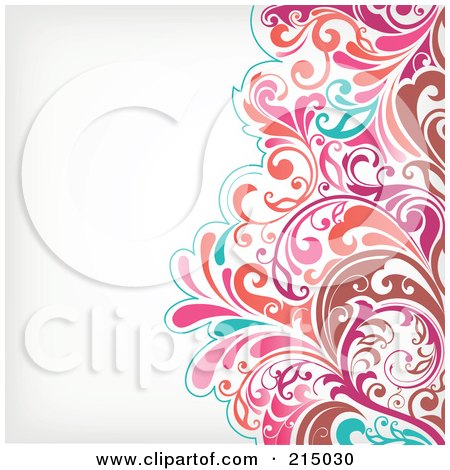 Royalty-Free (RF) Clipart Illustration of a Brown, Pink And Turquoise Floral Vine Pattern Over Off White by OnFocusMedia