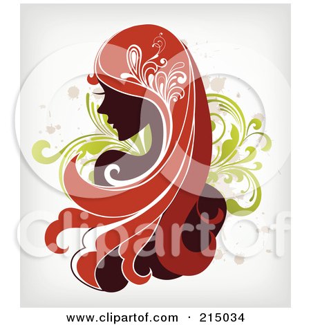 Royalty-Free (RF) Clipart Illustration of a Beautiful Woman With Long Red Hair Over Green Vines by OnFocusMedia