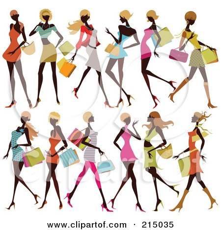 Royalty-Free (RF) Clipart Illustration of a Digital Collage Of Black Fashionable Ladies Shopping by OnFocusMedia