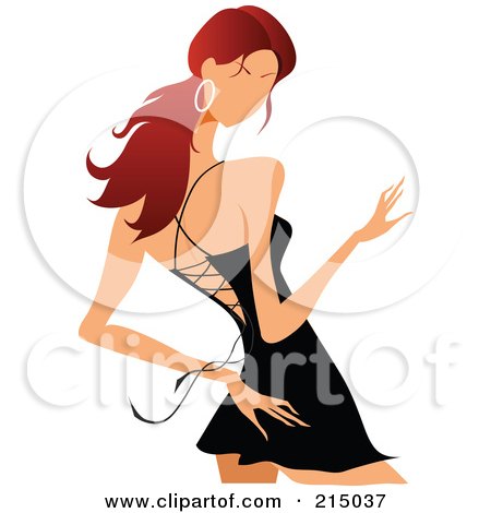 Royalty-Free (RF) Clipart Illustration of a Faceless Glam Red Haired Woman Dancing In A Black Dress by OnFocusMedia
