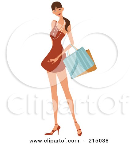 Royalty-Free (RF) Clipart Illustration of a Pretty Lady Shopping In An Orange Dress - Full Body by OnFocusMedia