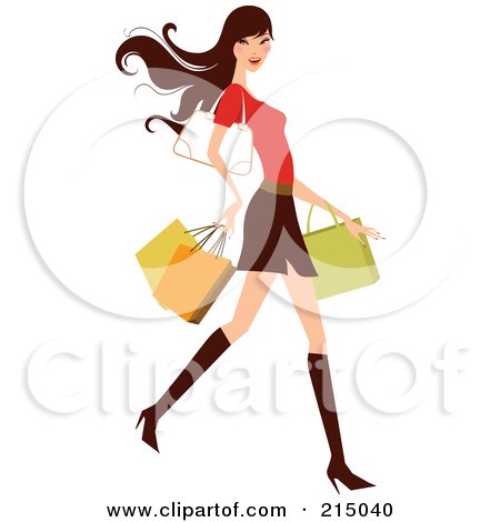 Royalty-Free (RF) Clipart Illustration of a Woman Shopping In A Skirt And Red Shirt - Full Body by OnFocusMedia