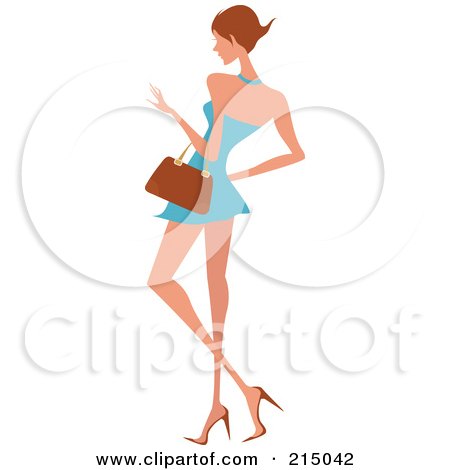 Royalty-Free (RF) Clipart Illustration of a Woman Shopping In A Short Blue Dress - Full Body by OnFocusMedia