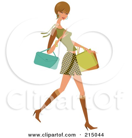 Royalty-Free (RF) Clipart Illustration of a Woman Shopping In A Skirt And Green Shirt - Full Body by OnFocusMedia