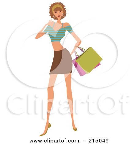 Royalty-Free (RF) Clipart Illustration of a Woman Shopping In A Brown Skirt And Crop Top - Full Body by OnFocusMedia