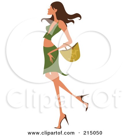 Royalty-Free (RF) Clipart Illustration of a Sexy Woman Shopping In A Green Skirt And Shirt - Full Body by OnFocusMedia