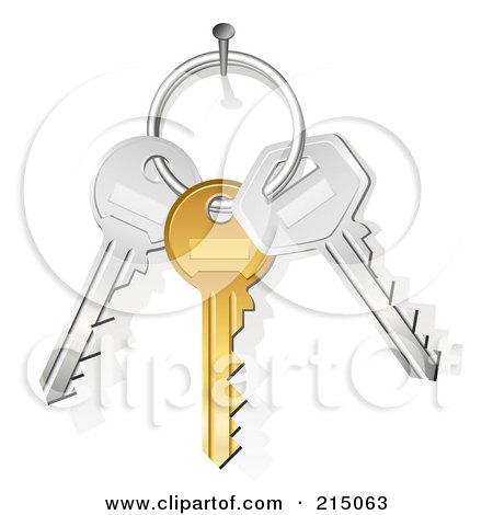 Royalty-Free (RF) Clipart Illustration of a Gold And Silver Keys On A Ring Hanging From A Nail by Oligo