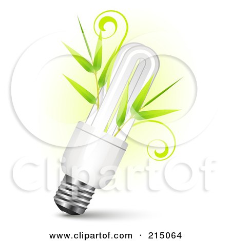 Royalty-Free (RF) Clipart Illustration of a Neon Lightbulb With Bamboo Stalks by Oligo