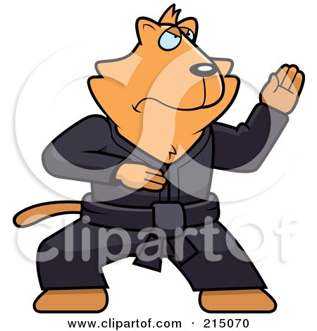 Royalty-Free (RF) Clipart Illustration of a Black Belt Karate Cat by Cory Thoman