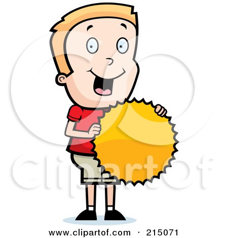 Royalty-Free (RF) Clipart Illustration of a Pleased Blond Boy Holding A Burst Seal by Cory Thoman