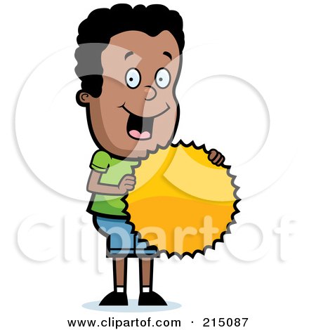 Royalty-Free (RF) Clipart Illustration of a Pleased Black Boy Holding A Burst Seal by Cory Thoman
