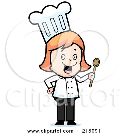 Royalty-Free (RF) Clipart Illustration of a Happy Chef Woman Holding A Spoon by Cory Thoman