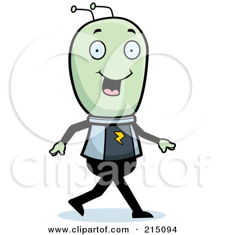 Royalty-Free (RF) Clipart Illustration of a Happy Green Alien Walking by Cory Thoman
