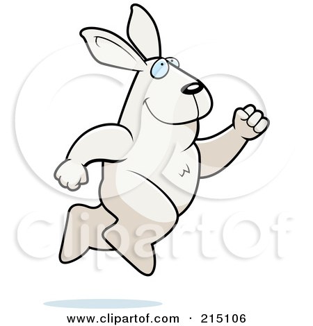 Royalty-Free (RF) Clipart Illustration of a Happy White Rabbit Leaping by Cory Thoman