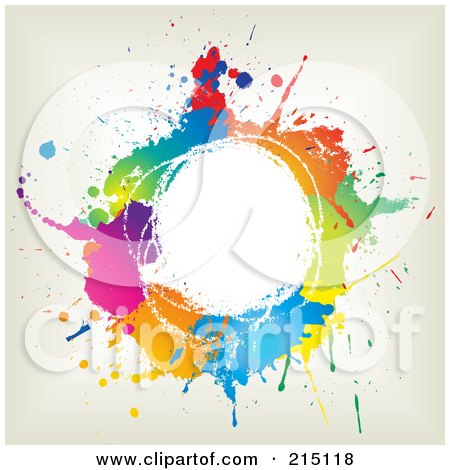 Royalty-Free (RF) Clipart Illustration of a Colorful Circle Of Splatters Over Off White by KJ Pargeter