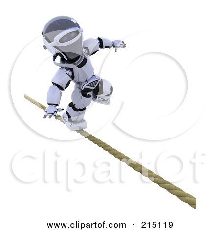 Royalty-Free (RF) Clipart Illustration of a 3d Robot Nearlying Falling On A Tight Rope by KJ Pargeter
