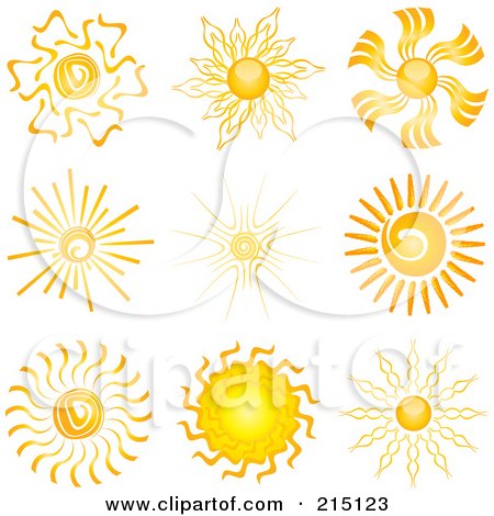 Royalty-Free (RF) Clipart Illustration of a Digital Collage Of Nine Summer Sun Designs by KJ Pargeter