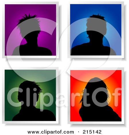 Royalty-Free (RF) Clipart Illustration of a Digital Collage Of Four Male And Female Avatar Silhouettes by KJ Pargeter