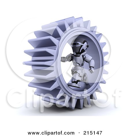 Royalty-Free (RF) Clipart Illustration of a 3d Robot Running In A Cog by KJ Pargeter