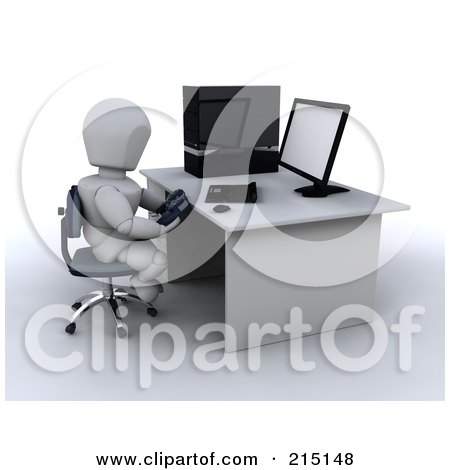 Royalty-Free (RF) Clipart Illustration of a 3d White Character Playing A Computer Game by KJ Pargeter