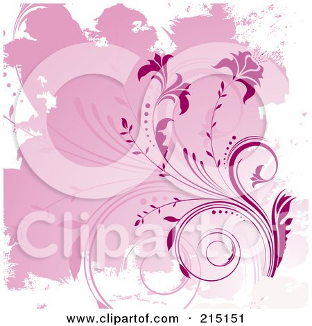 Royalty-Free (RF) Clipart Illustration of a Background Of Pink Flowers And Grunge On White by KJ Pargeter