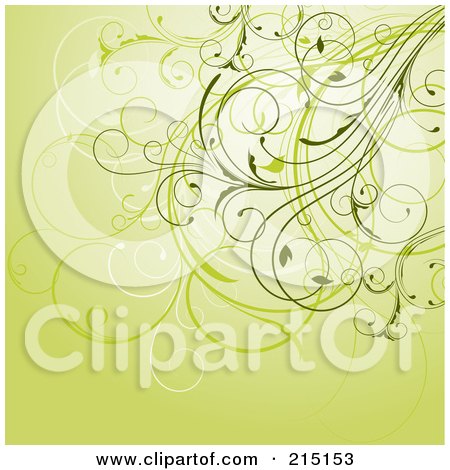 Royalty-Free (RF) Clipart Illustration of a Green Background Of Floral Swirly Vines by KJ Pargeter