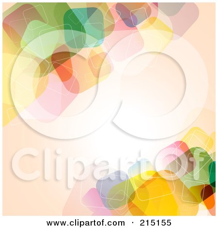 Royalty-Free (RF) Clipart Illustration of a Pastel Peach Colored Background With Transparent Colorful Squares by KJ Pargeter