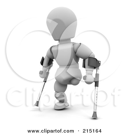 Royalty-Free (RF) Clipart Illustration of a 3d White Character Using Crutches After An Amputation by KJ Pargeter