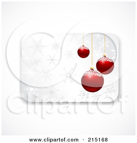 Royalty-Free (RF) Clipart Illustration of a Christmas Gift Card With Red Baubles And Snowflakes by KJ Pargeter