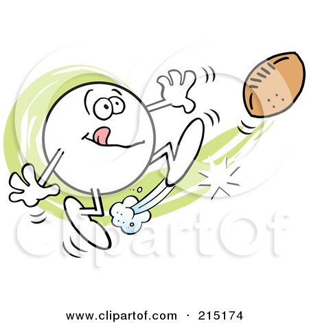 Royalty-Free (RF) Clipart Illustration of a Moodie Character Kicking A Football by Johnny Sajem