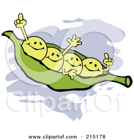 Royalty-Free (RF) Clipart Illustration of Four Waving Peas In A Pod by Johnny Sajem