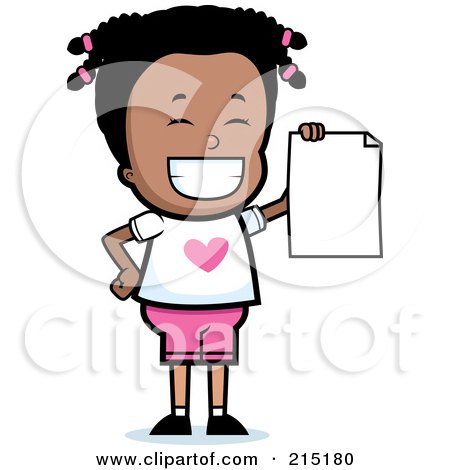Royalty-Free (RF) Clipart Illustration of a Black Girl Holding Up Her Report Card by Cory Thoman